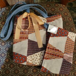 Handmade Upcycled Quilted Denim Tote Bag & Makeup New Purse Cottagecore Shoulder